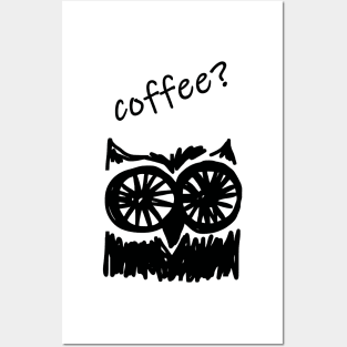 Coffee? Morning owl typographic print Posters and Art